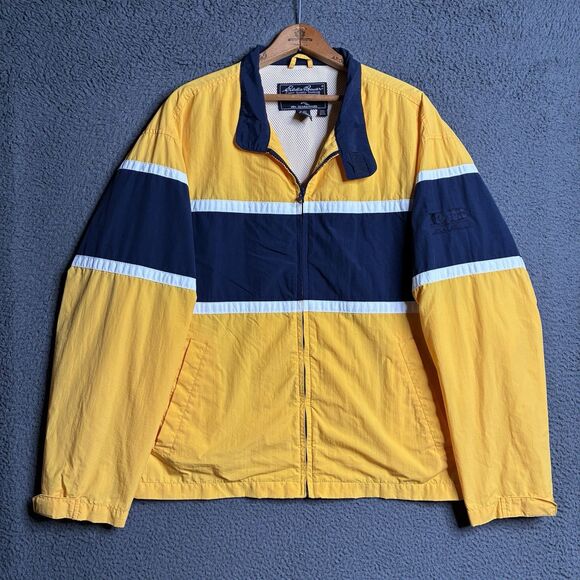 Vtg Eddie Bauer Full Zip Windbreaker Mens Medium Jacket Chinstrap Harrington USA - Picture 1 of 14